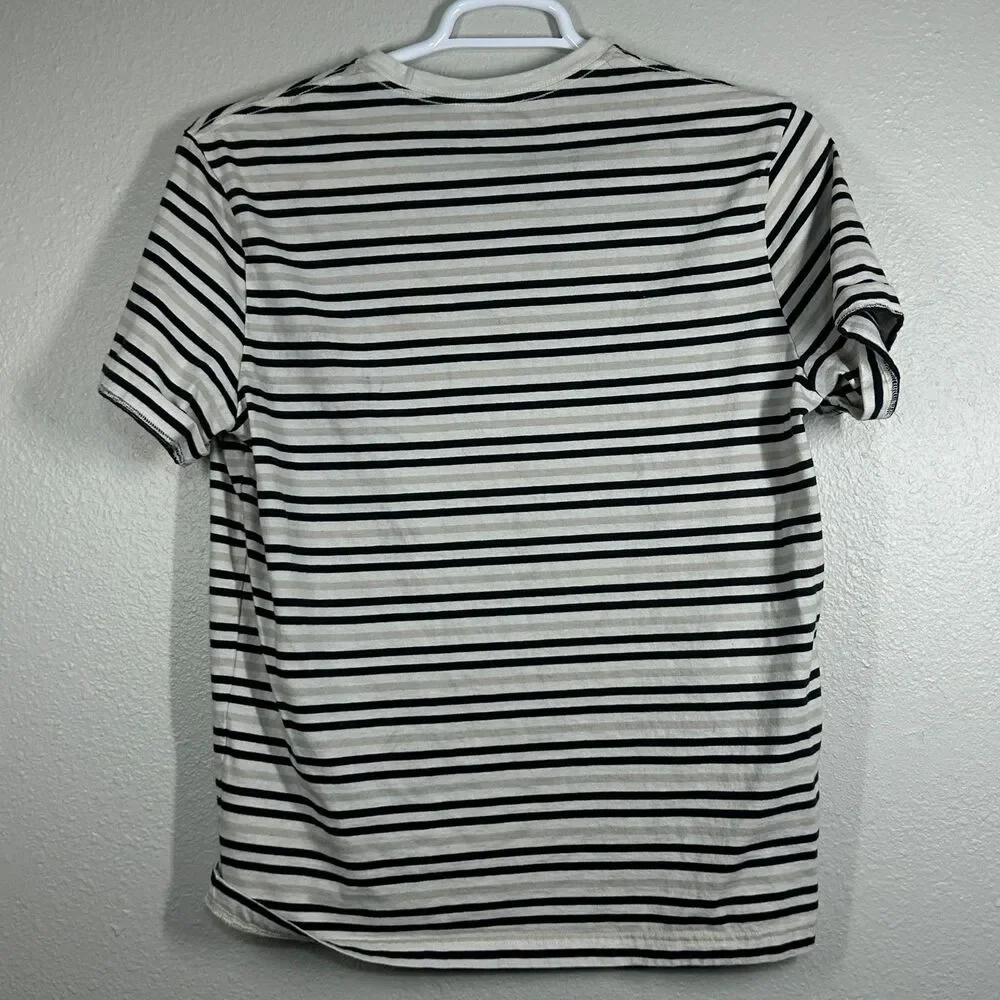 J.Crew Heritage Tee Mens M Striped Relaxed  Short Sleeve Crew Neck Black Beige